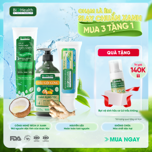 Combo Cái Răng Cái Tóc Là Góc Con Người 1 Gồm Dầu Gội Gừng, Dầu Xả & Kem Đánh Răng Bạc Hà BioHealth
