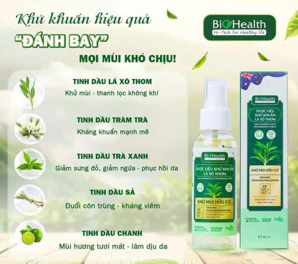 Dung Dịch Khử Khuẩn Lá Xô Thơm Khử Mùi Hữu Cơ BioHealth 100ml