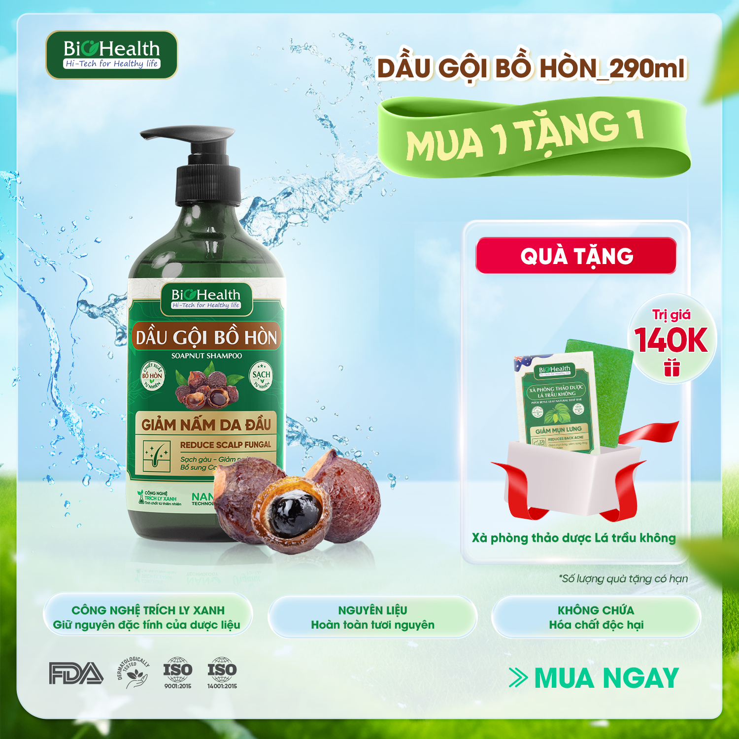 Dầu Gội Bồ Hòn Biohealth Giảm Nấm Da Đầu 290ml