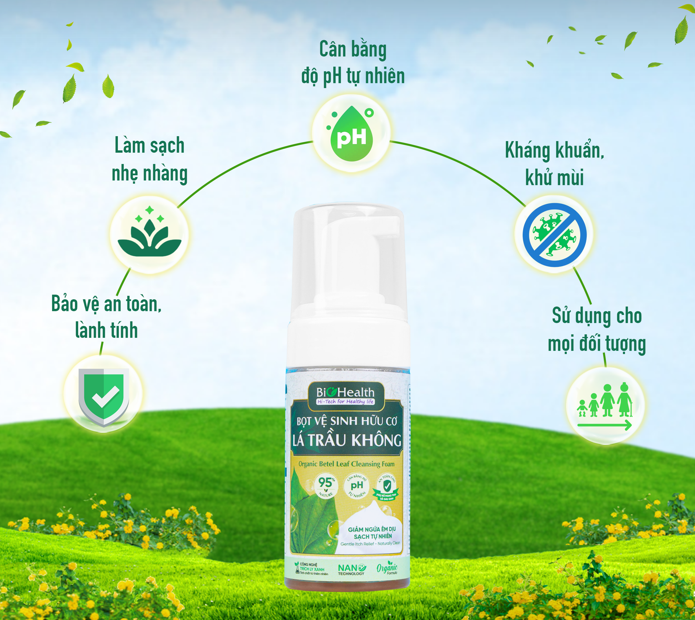 Bọt Vệ Sinh Hữu Cơ Lá Trầu Không BioHealth 100ml